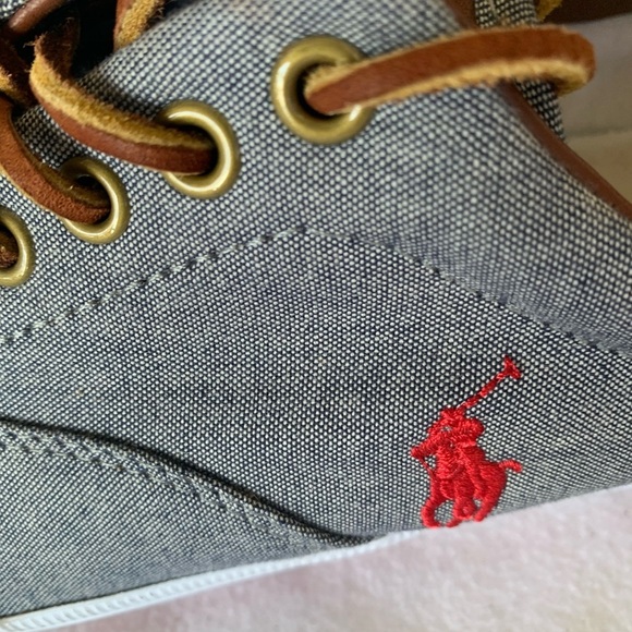 Polo Ralph Lauren Vaughn Gray Canvas Men's Sneakers Shoes Size 9 D Leather Laces - Picture 10 of 13